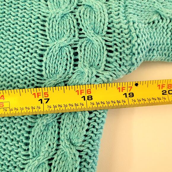 Vtg Yarnworks Teal Fold‑Over Collar Short‑Sleeve Linen/Cotton Sweater S Retro - Picture 6 of 8